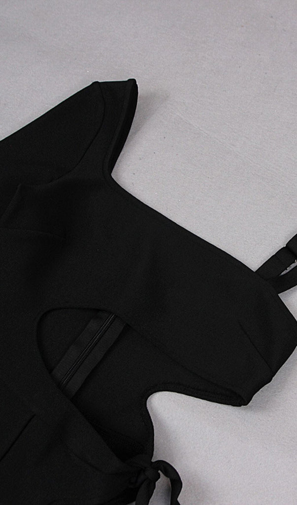 CUT OUT SINGLE-SLEEVE JUMPSUIT IN BLACK