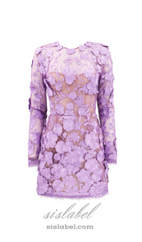 Lilac floral lace Long Sleeve Mini Dress