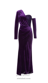 one shoulder sequin-embellished velvet maxi dress in purple