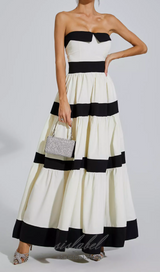 FAITHE WHITE STRAPLESS STRIPED BOWKNOT MAXI DRESS