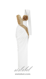 Rose Details High Sut Maxi Dress in gold white