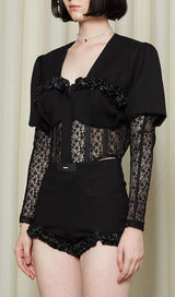 MESH CORSET TWO PIECES SUIT IN BLACK