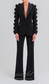 LEONIE FLOWER EMBELLISHED BLACK BLAZER