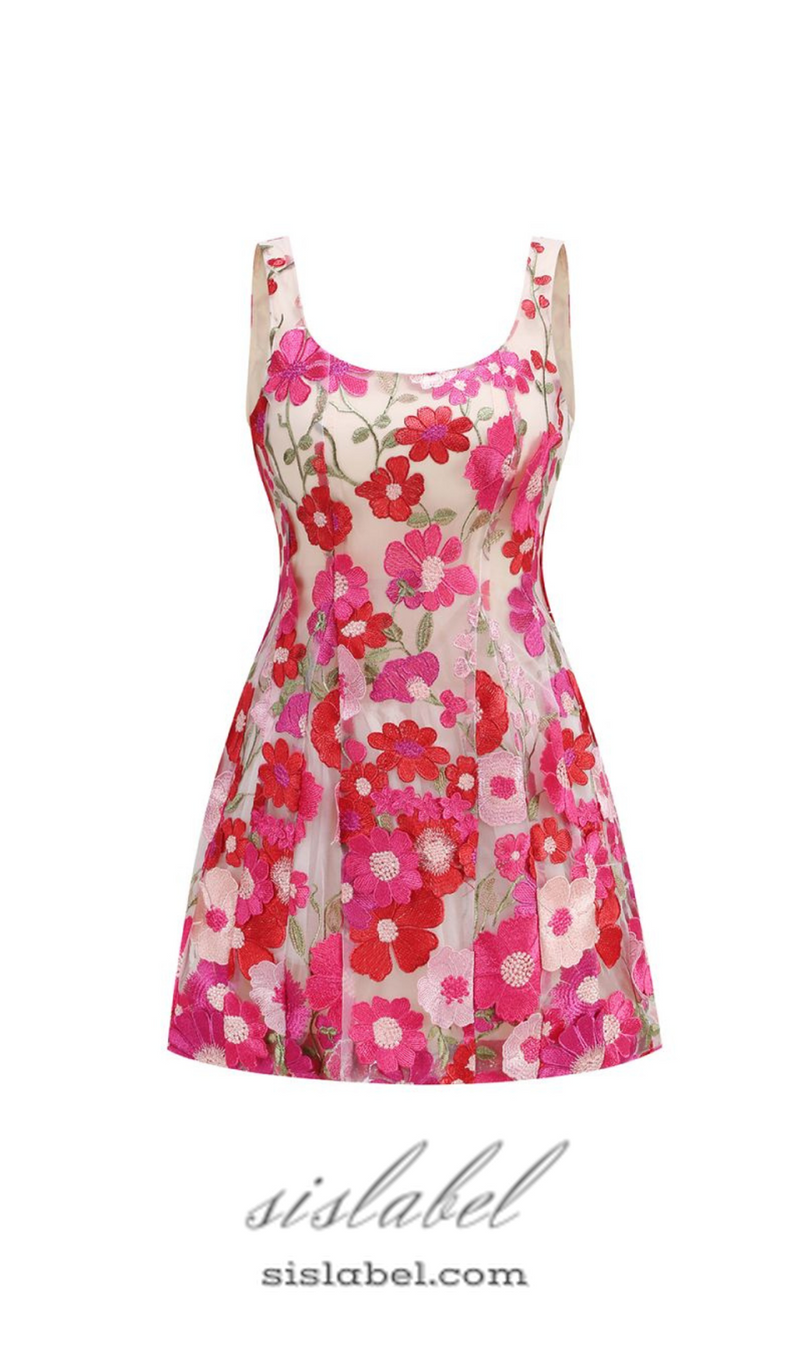 JASMINE MULTI PINK FLORAL EMBELLISHMENT MINI DRESS