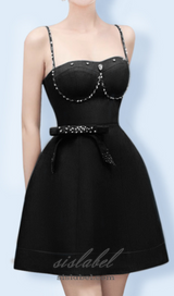 ELMA CRYSTAL EMBELLISHED BOW MINI DRESS IN BLACK