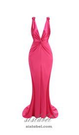 GISELLE RUCHED DRAPED BODYCON MAXI DRESS IN HOT PINK