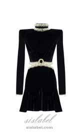 Ishika Bead-Embellished Velvet Cutout Mini Dress