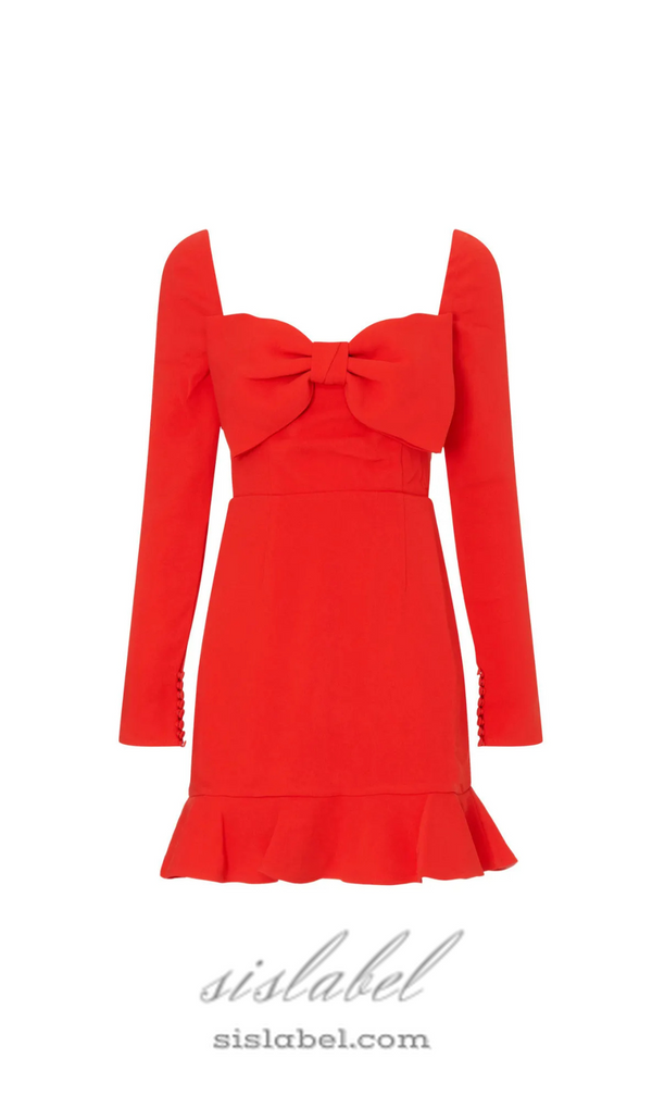 Bow Crepe Mini Dress in red