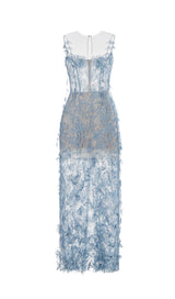 Blue Beaded Lace Pencel Dress