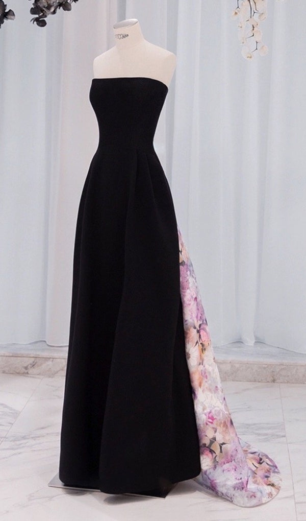 Satin-stitched floral haute couture gown