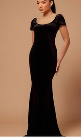 Kristin black faux-pearl embellished velvet maxi dress