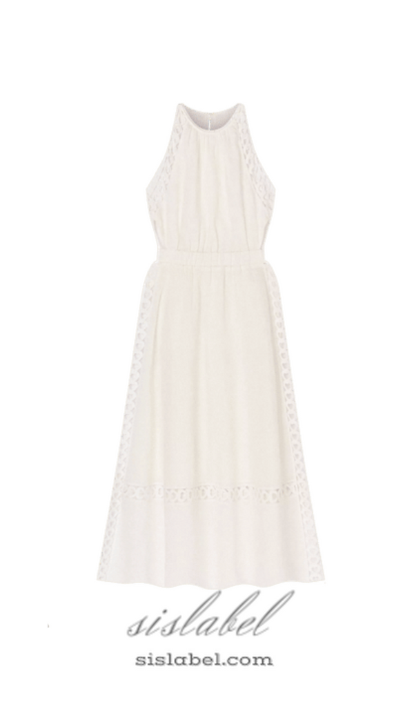 Coralie Heart Lace Midi Dress in white