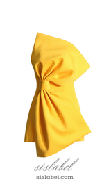 EVANGELINE STRAPLESS BOW MINI DRESS IN YELLOW