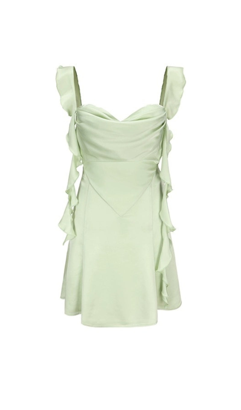 ROBE MINI EN SATIN VERT SAUGE