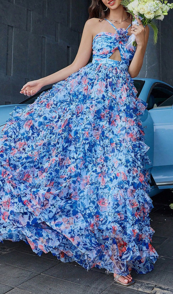 BLUE FLORAL MAXI DRESS