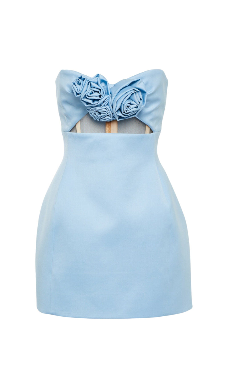 STRAPLESS CUTOUT MINI DRESS IN BLUE