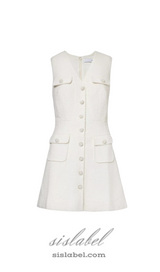 Bouclé pearl-buttons knitted mini dress in white