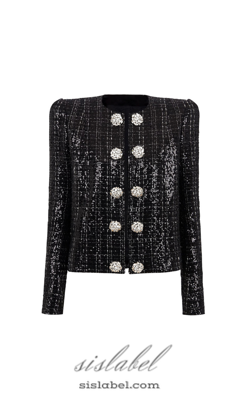 MONA SEQUIN-EMBELLISHED TWEED JACKET IN BLACK