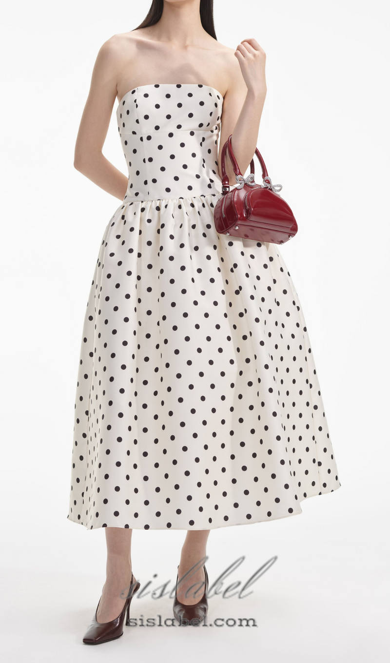 ULA CREAM POLKA DOT TAFFETA MIDI DRESS