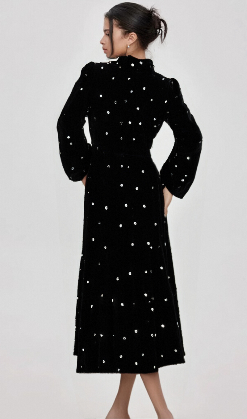 Lola black embellished velvet midi dress