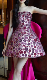 SEQUIN PINK FLOWER MINI DRESS