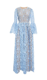 LONG SLEEVE ROSE LACE MAXI DRESS IN BLUE