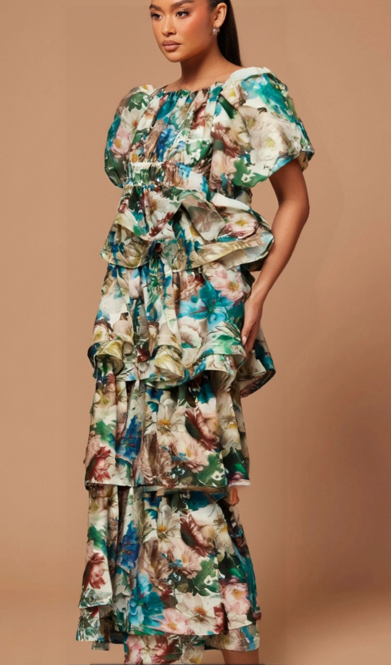 Marianne floral-print tiered midi dress