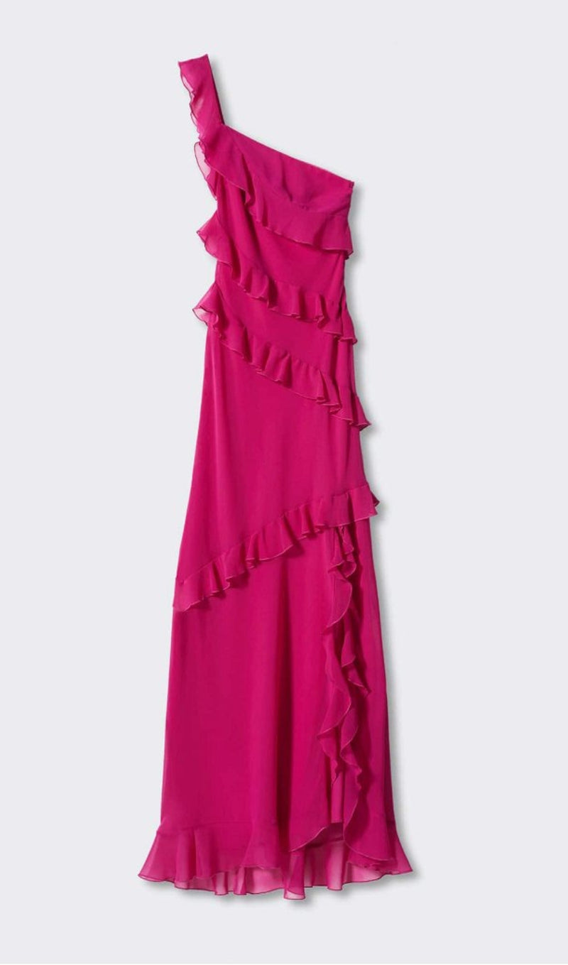 ROBE MAXI À VOLANTS ROSE