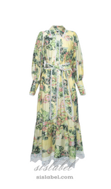 multicolor Floral Print Lace Trim Maxi Dress