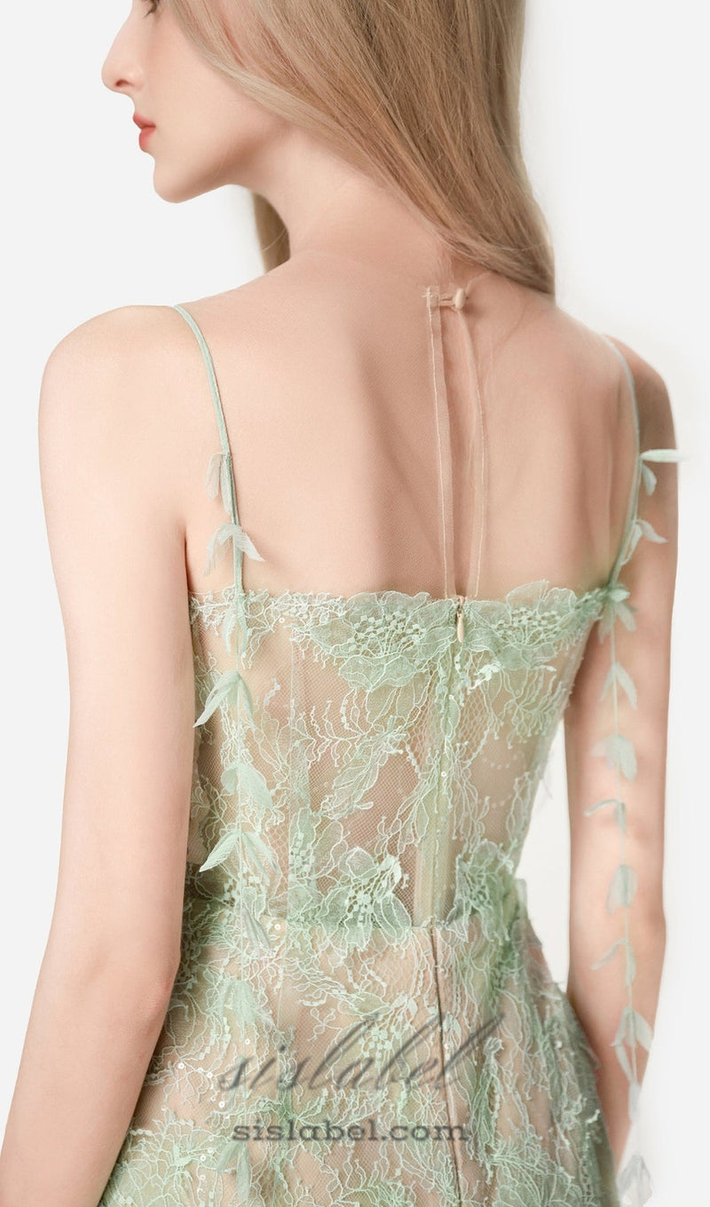 Mint Beaded Lace Pencel Dress