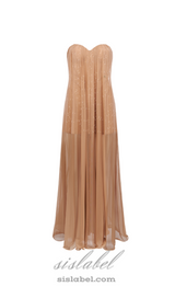 Thea Strapless Mesh Backless maxi Dress in brown