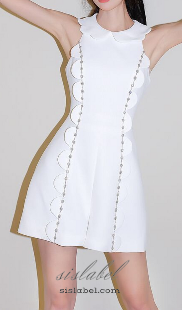 CHAYA WHITE SLEEVELESS RHINESTONE EMBELLISHED ROMPER