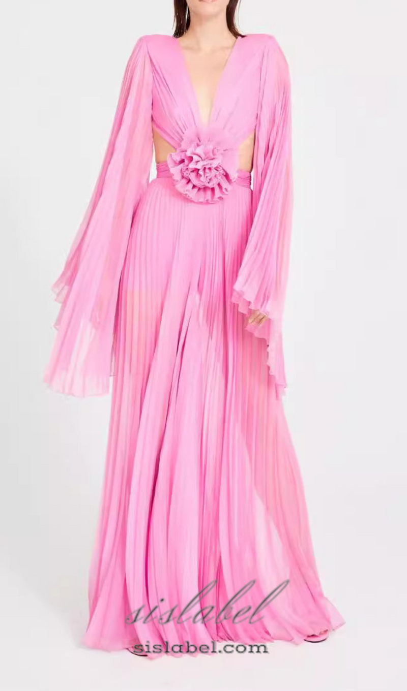 GEORGIA RUCHED FLOWER CUT OUT MAXI JUMPSUIT IN PINK