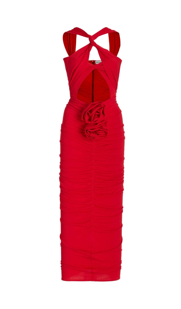 HALTER CUT OUT MAXI DRESS IN RED