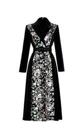 Sequin Embroidered Velvet midi Dress in black