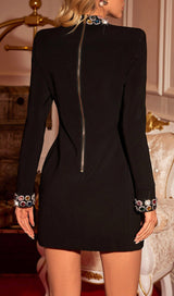 BLACK BEAD-EMBROIDERED MINI DRESS