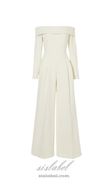 Vesper off-the-shoulder crepe jumpsuit in ivory