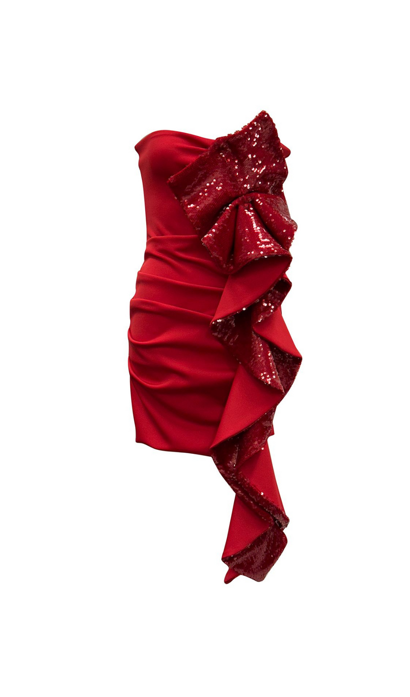 amelia sequin ruffle red mini dress