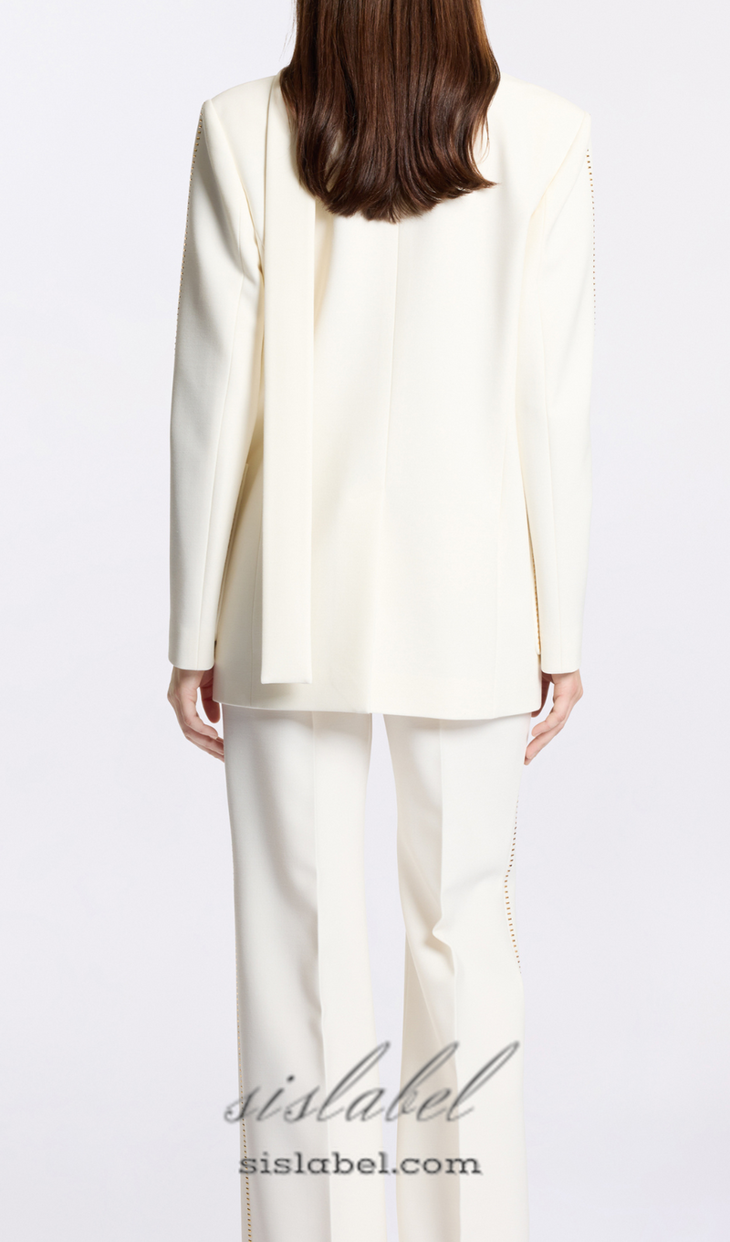 DEBORAH OFF-WHITE SCARF-DETAILED WOOL CREPE BLAZER