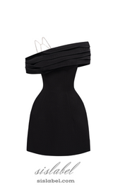 ELLEN ASYMMETRIC NECK TAFFETA MINI DRESS IN BLACK