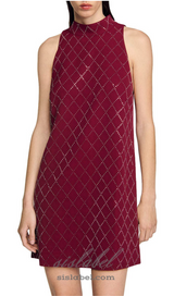 RIVA DIAMOND-SHAPED RHINESTONE PATTERN BORDEAUX MINI DRESS