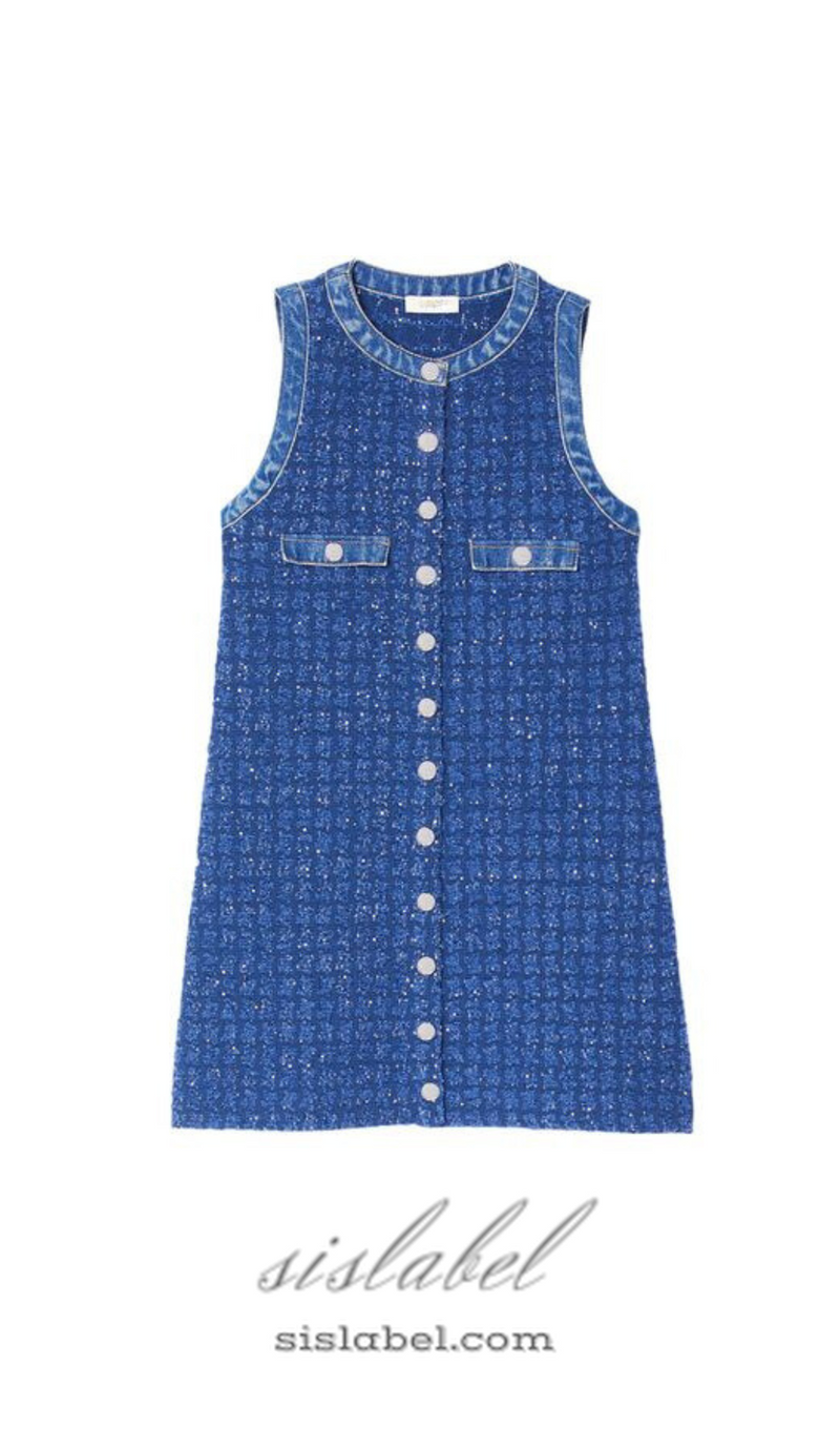 Palmare Tweed mini Dress in blue