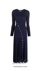 VIOLA RIBBED-KNIT MIDI DRESS IN NAVY BLUE