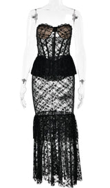 BLACK STRAPLESS LACE MERMAID DRESS