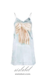 BOW-PRINT TULLE-TRIMS SATIN MINI DRESS IN PALE BLUE