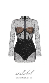 ADELE BLACK  MESH DIAMOND EMBELLISHMENT MINI DRESS