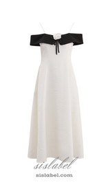 ATALANTA TEXTURED PLEATED SUSPENDER DRESS IN WHITE