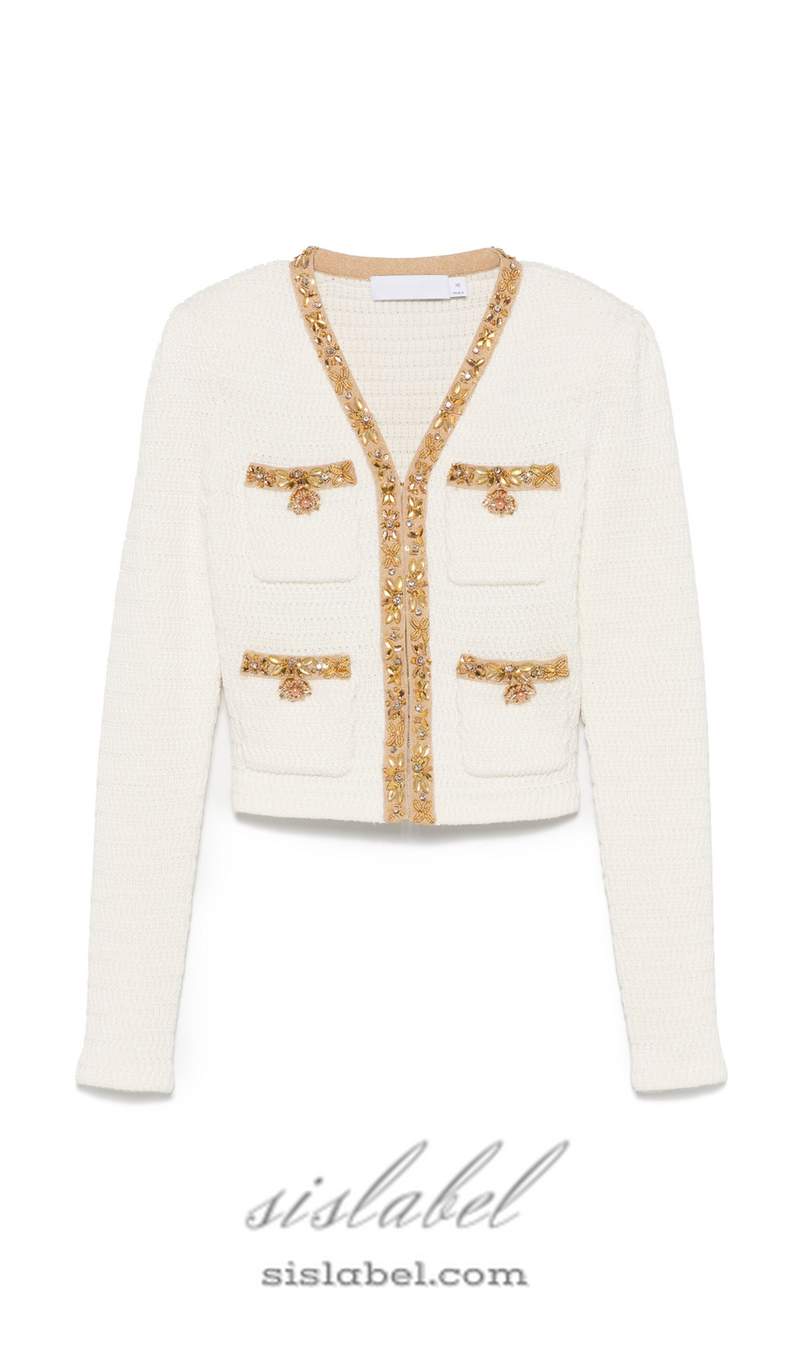 cream lurex knit cardigan