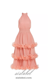 NEREIDA TIERED MIDI DRESS IN PALE ORANGE