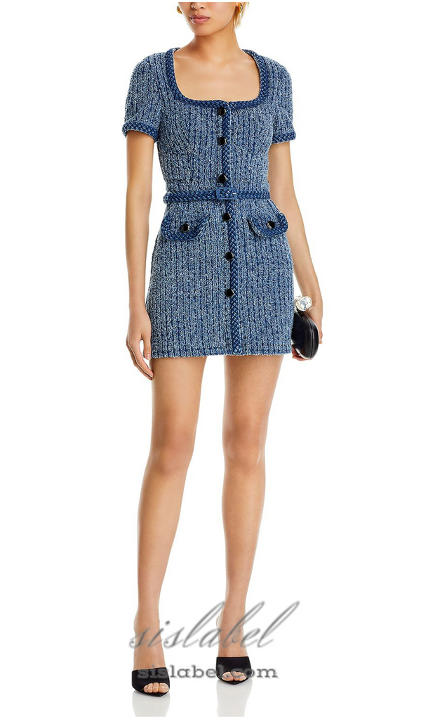 PATRICIA BRAIDED TRIM TEXTURED DRESS IN BLUE